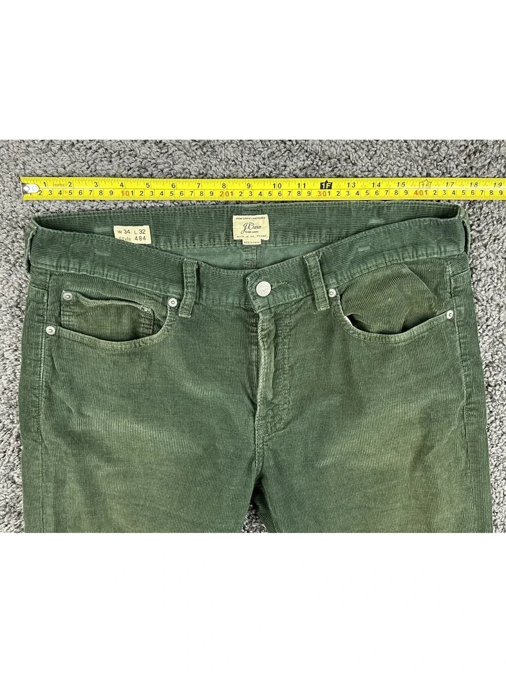 J.Crew Mens 34x32 Green Corduroy Pants 484 Slim Fit Cotton Casual Trousers
